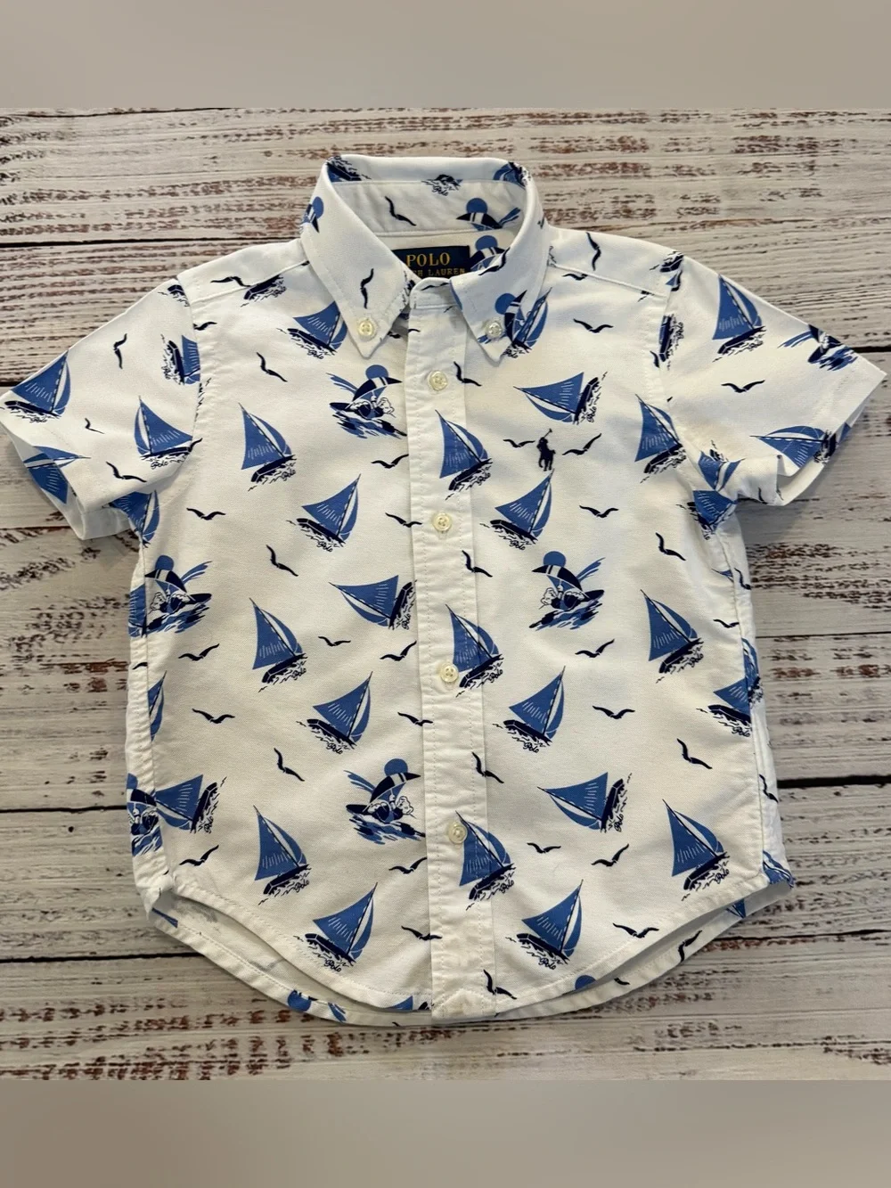 Ralph Lauren Sailboat Button Down Short Sleeve Shirt 2T